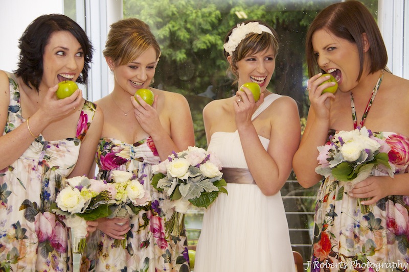 bridesmaids and apples - wedding photography
